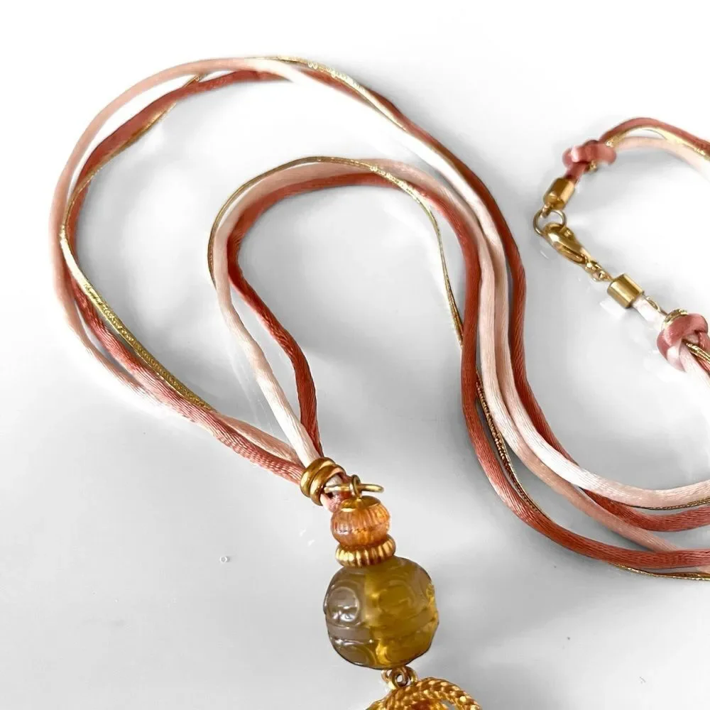 Vintage Glass Bead Lariat Cord Necklace